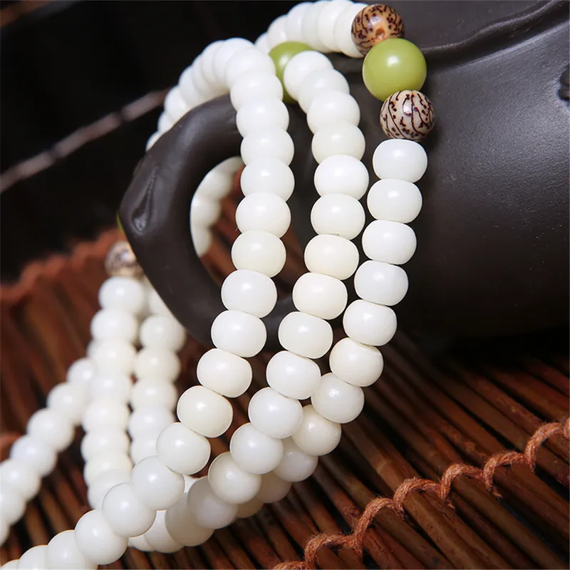 Tràng hạt bồ đề Bạch Ngọc 108 hạt – phối hạt màu, mặt hoa sen (TB04) – ảnh 4