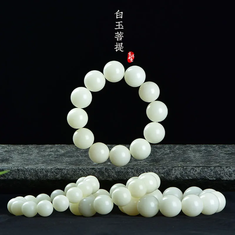 Vòng tay bồ đề Bạch Ngọc trắng – 1 vòng hạt tròn (VB03)