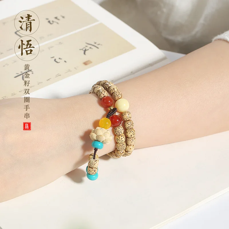 Vòng tay bồ đề Tinh Nguyệt vàng – quấn 2 vòng, phối hạt màu (VT03) – ảnh 3
